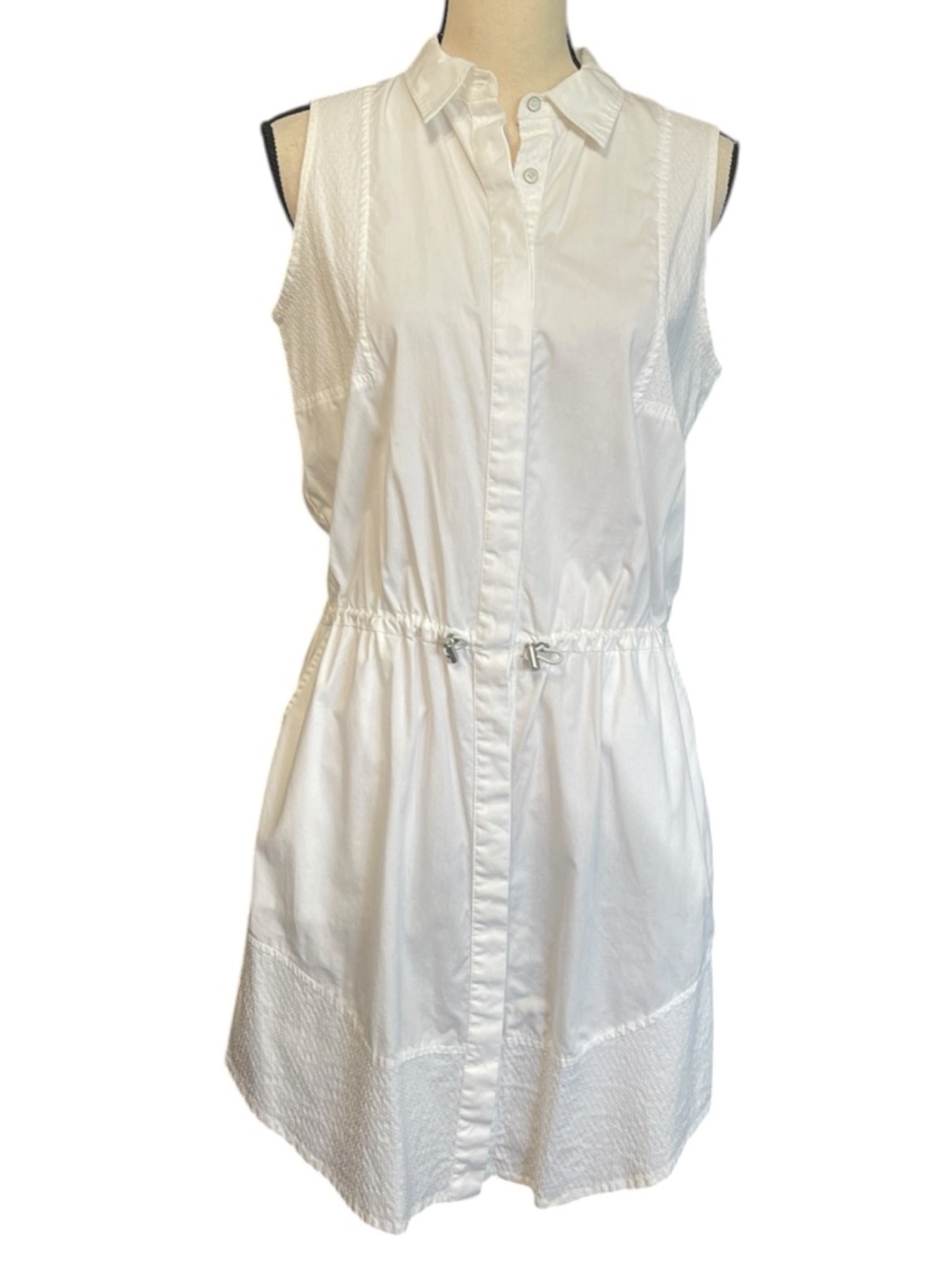 Lou & Grey White Button Down Collared Sleeveless Shirt Dress Coastal Summer M